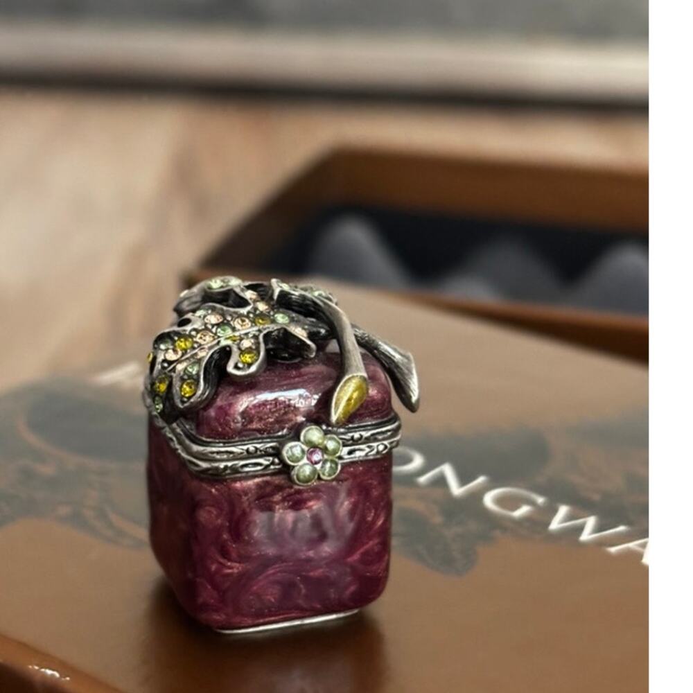 Jay Strongwater Jeweled Lizard Mini Trinket Box Purple Enamel Swarovski Boxed